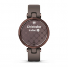 Garmin Lily™ Bisel en bronce oscuro con carcasa y correa de cuero italiano en color paloma