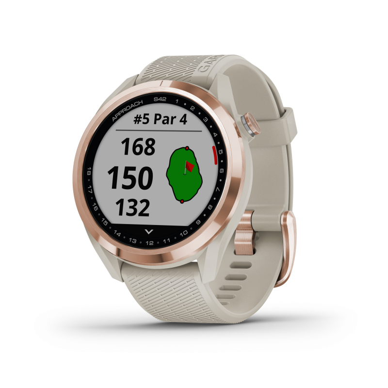 Garmin Approach® S42 Rose Gold con correa en color beige